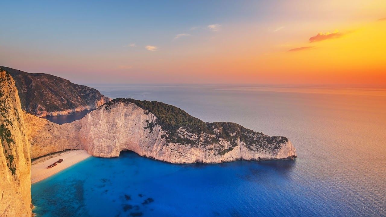 Navagio beach on the coast of Zakynthos in Greece
