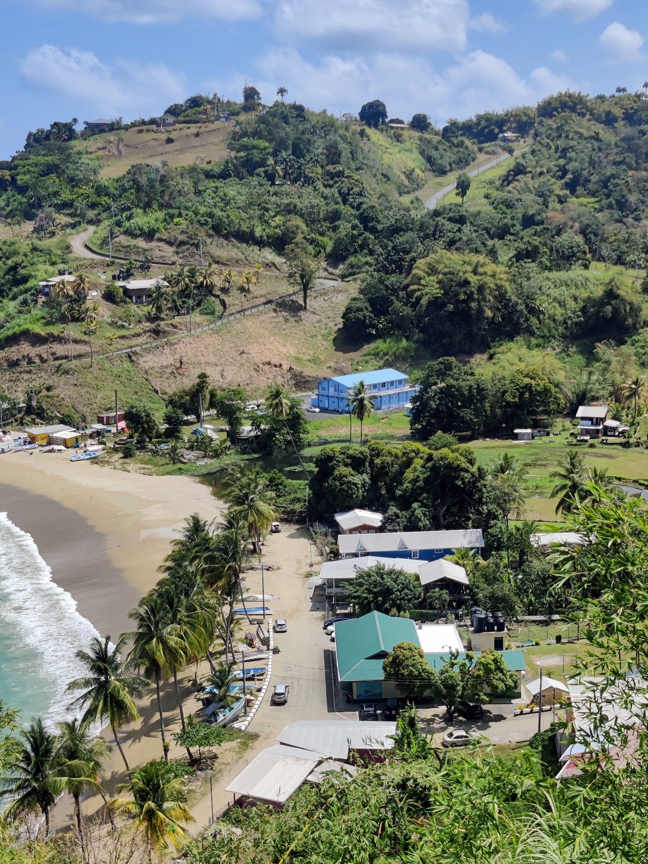 The crescent fishing bay and rainforest hills above Parlatuvier on the north coast of Tobago