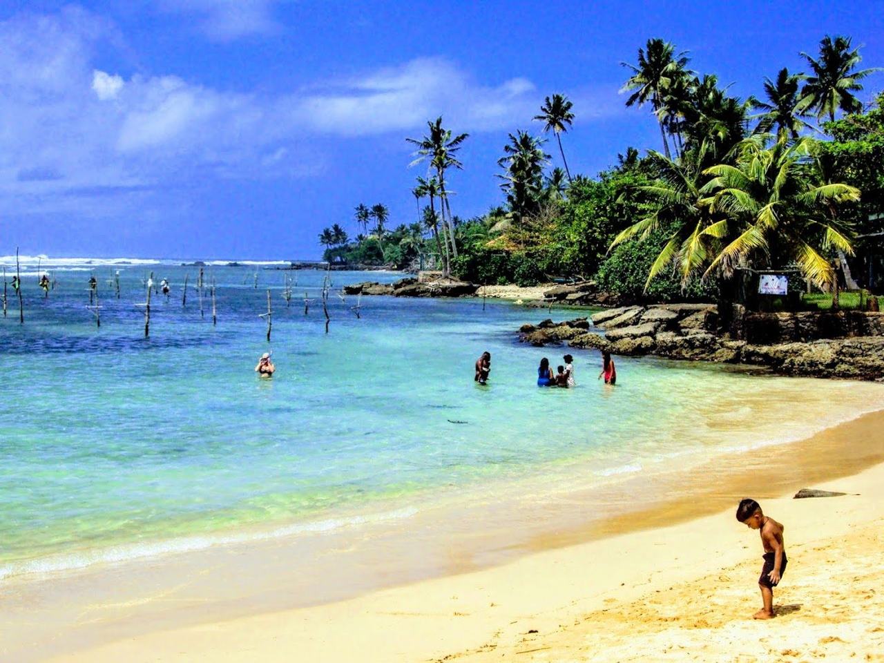 Polhena Beach shallow reef protected lagoon with calm clear water near Matara Sri Lanka