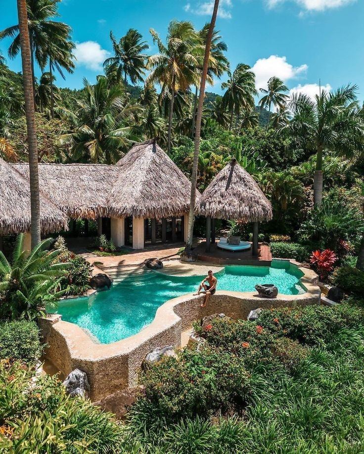 Beach and green hills at Laucala Island in Fiji