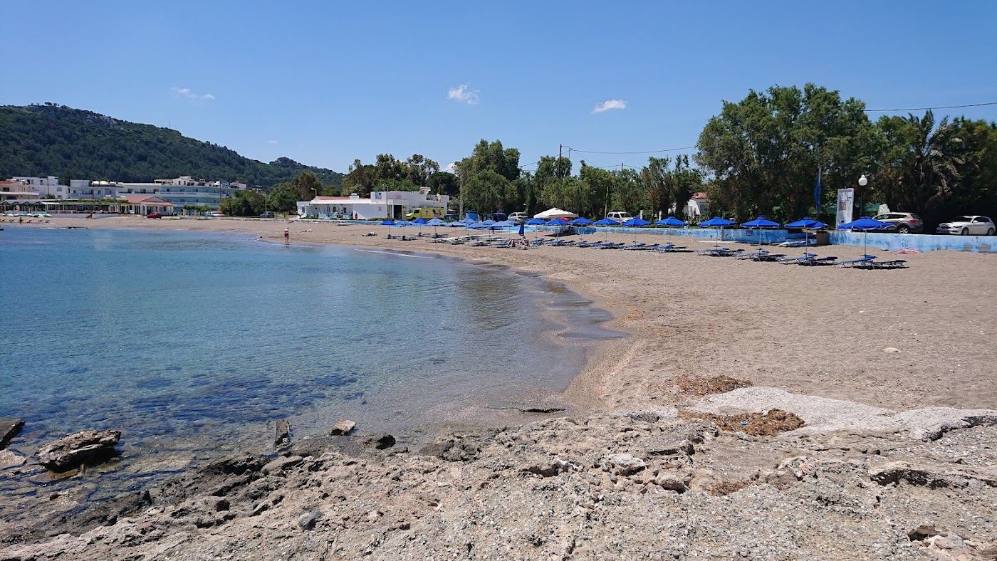 Long sandy beach and clear sea at Faliraki on the east coast of Rhodes