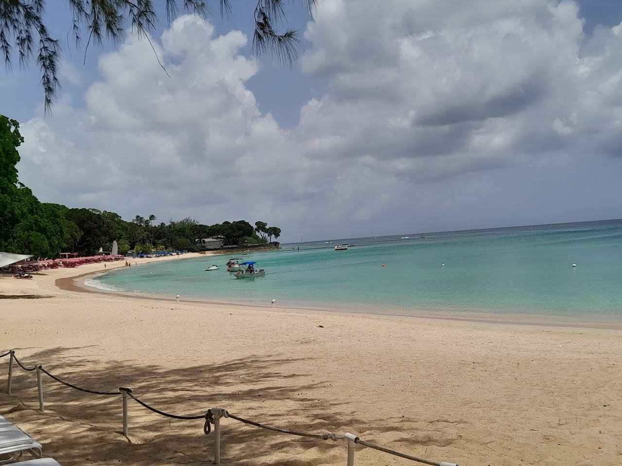 Gently shelving shoreline and clear water at Sandy Lane Bay Barbados