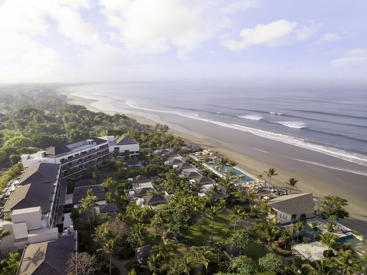 The shoreline and beach clubs along Seminyak Beach in Bali