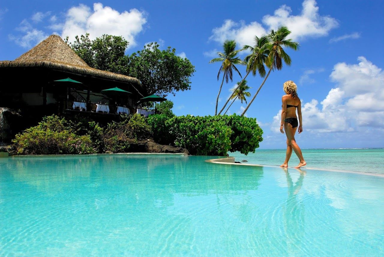 The vivid blue lagoon of Aitutaki in the Cook Islands