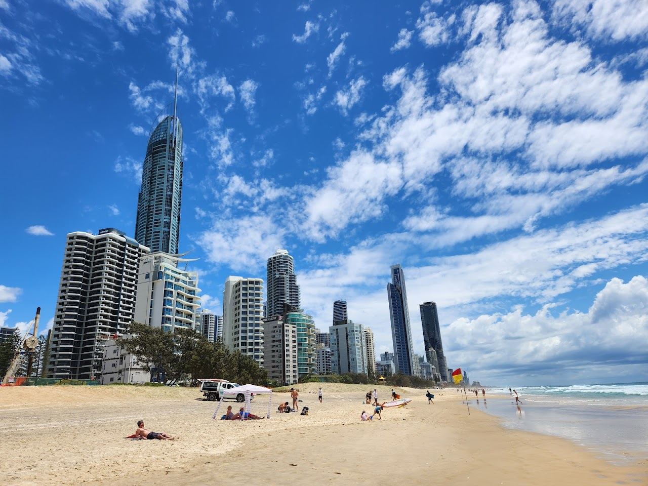 The long surf beach and skyline at Surfers Paradise on the Gold Coast