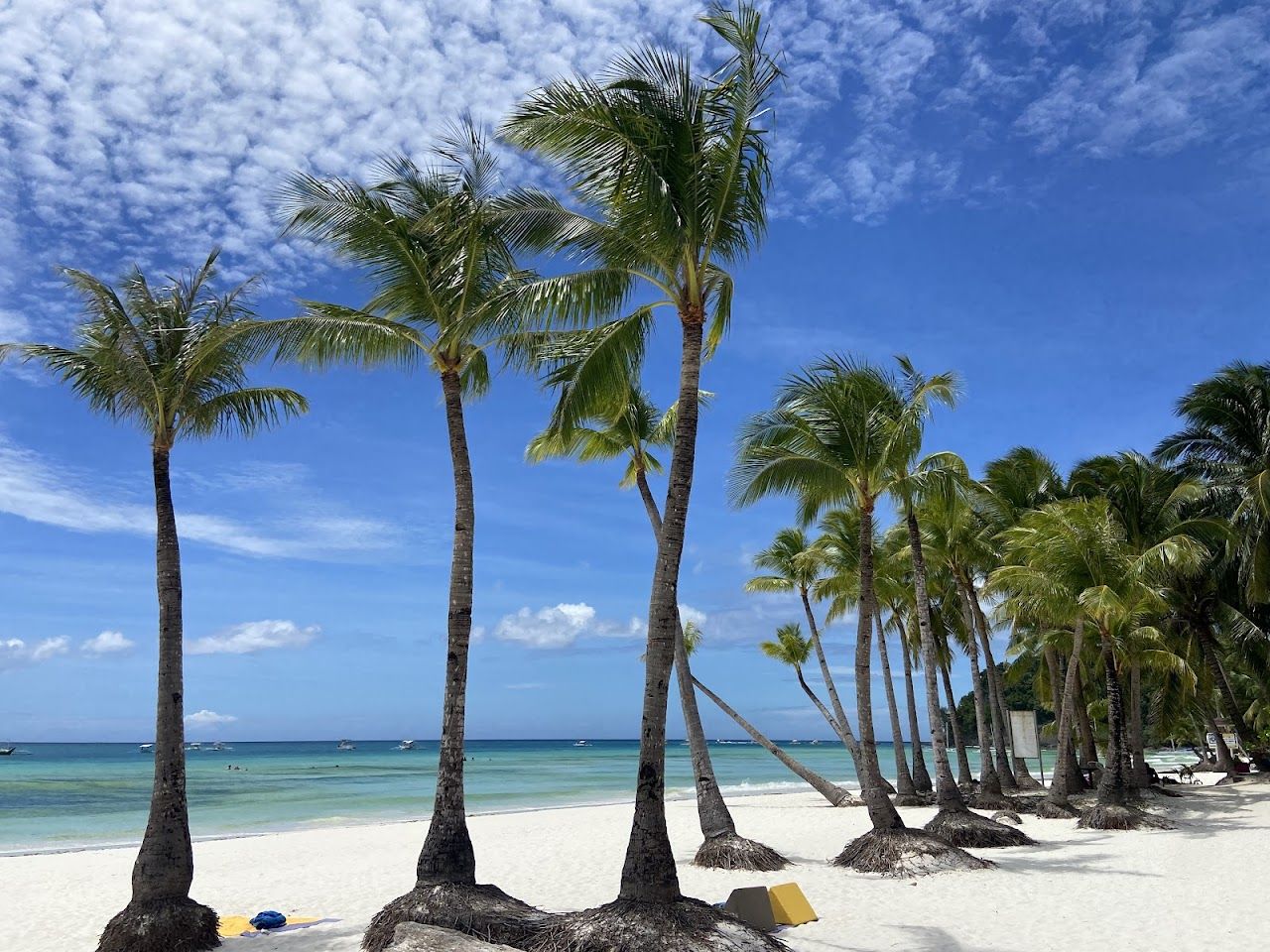 White sand and palms at White Beach on Boracay, Philippines