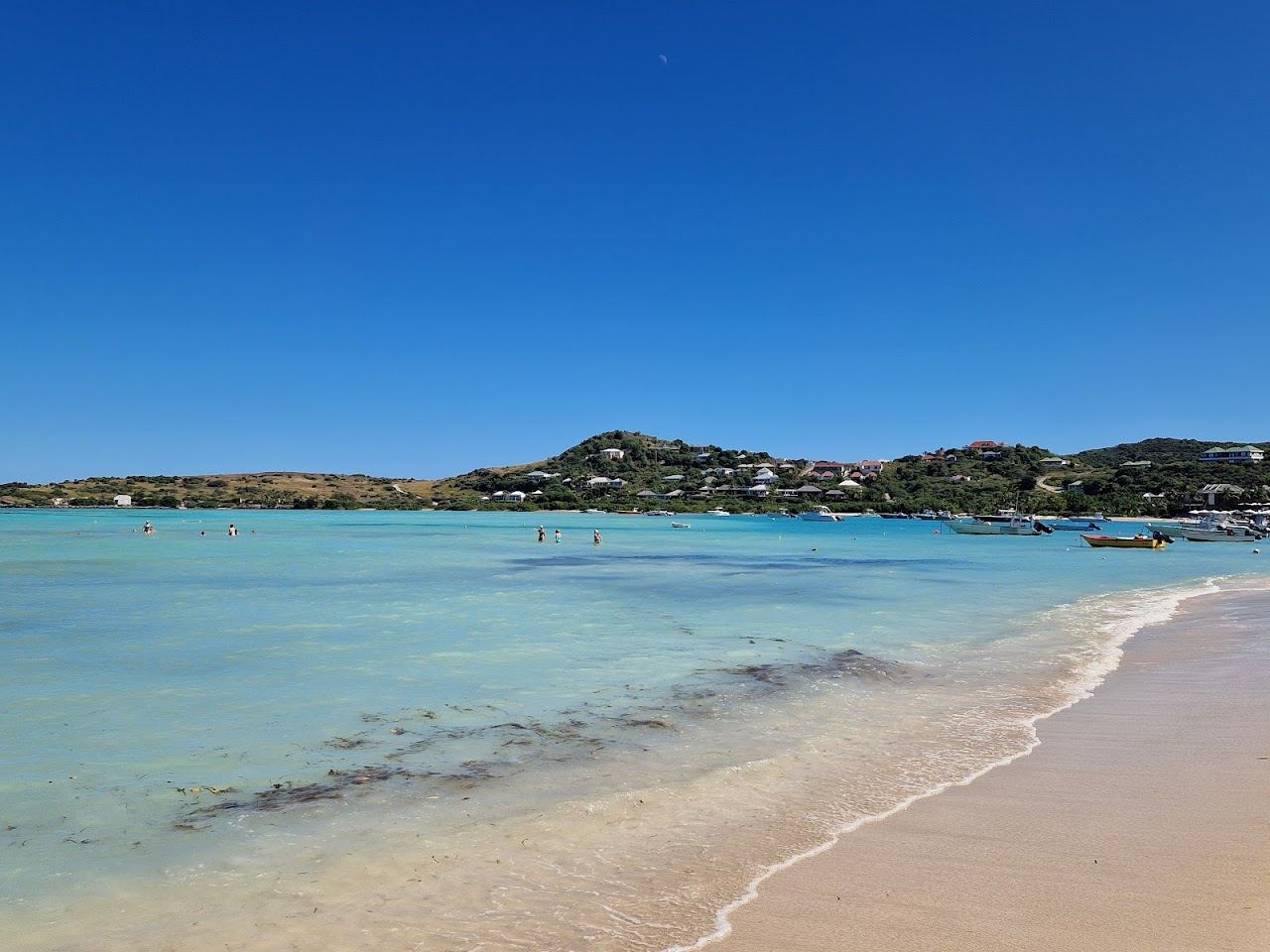 The wide shallow lagoon at Grand Cul de Sac on St Barths with trade wind ripples used for the beaches for watersports guide on Beaches for Kings