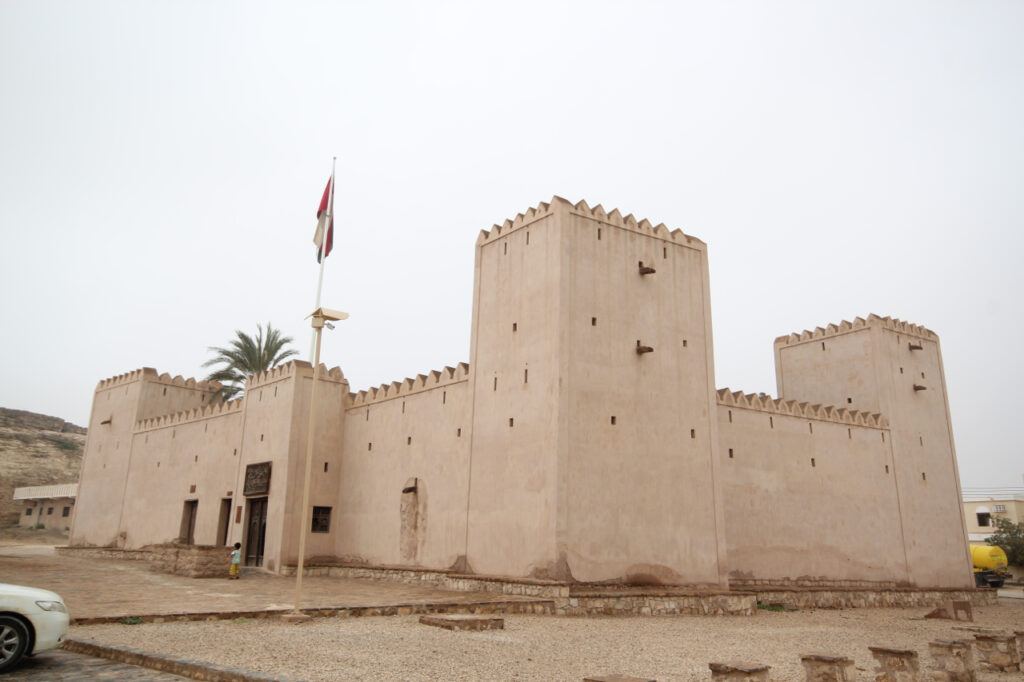 The restored Taqah Castle behind the town near the beach east of Salalah