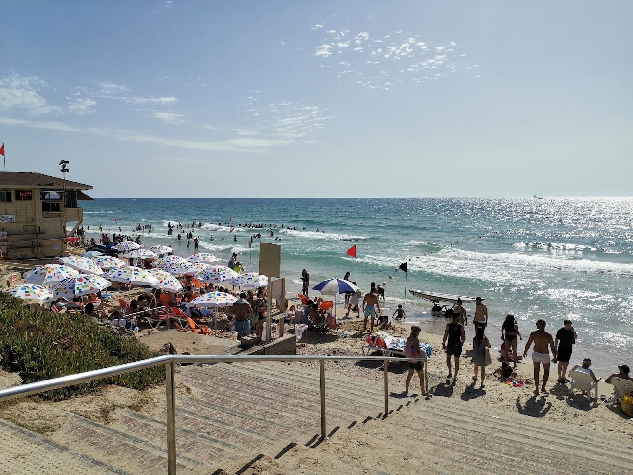 The quiet far northern sand of Tel Aviv below the cliff, away from the central crowds
