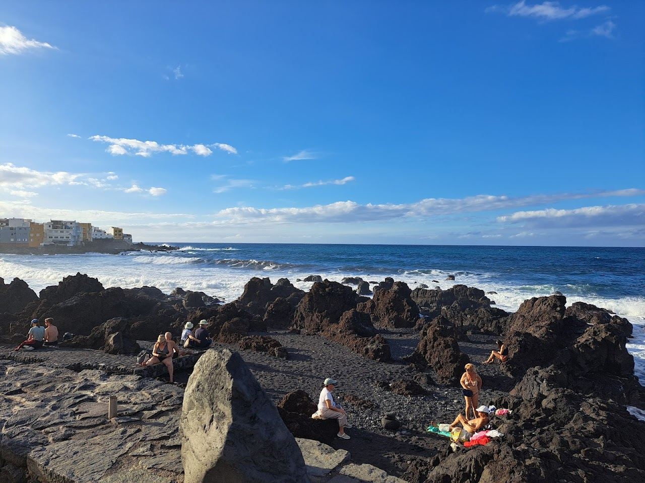 The black sand and gardens of Playa Jardin in Puerto de la Cruz, Tenerife
