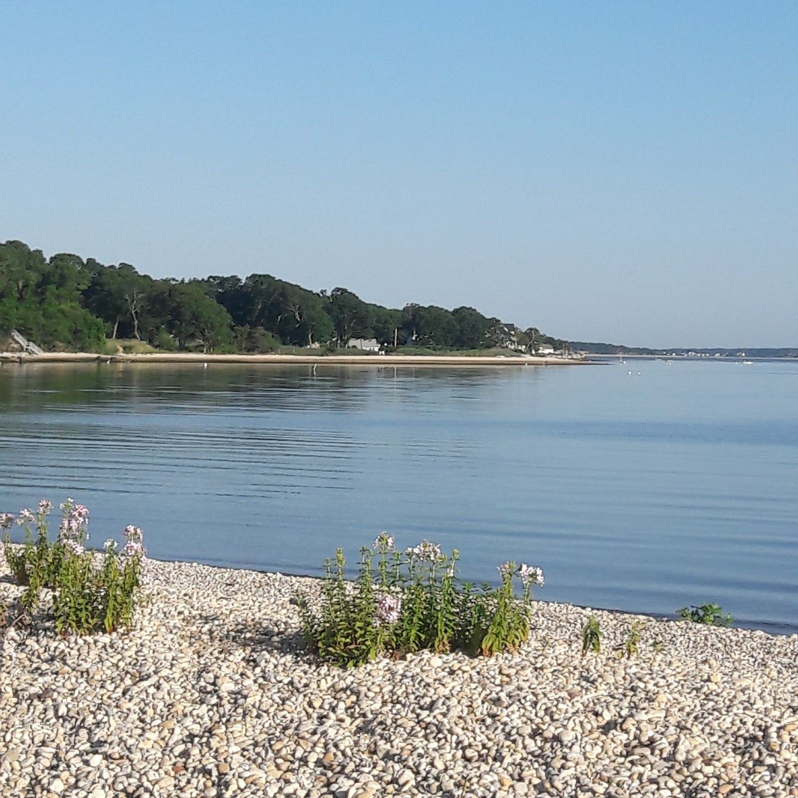 Gentle shallow water lapping a quiet Hamptons beach on a calm morning
