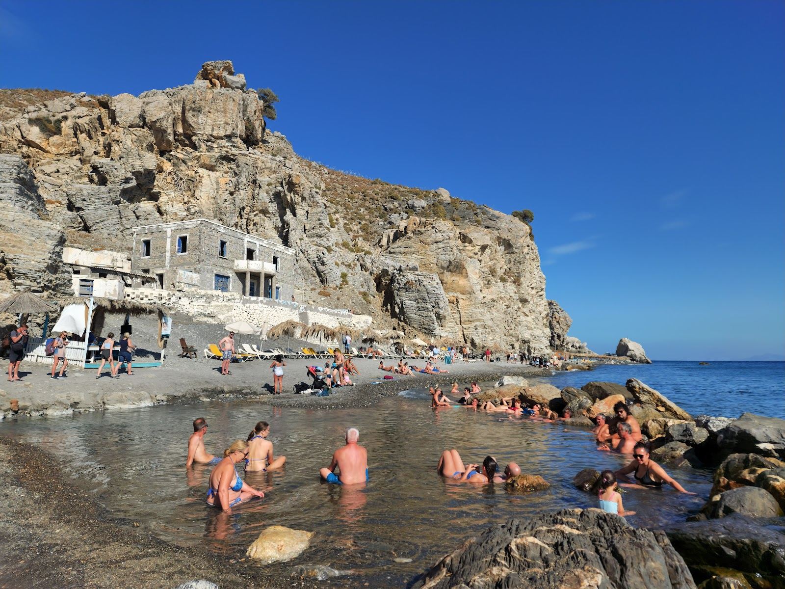The warm volcanic spring waters at Therma beach on Kos