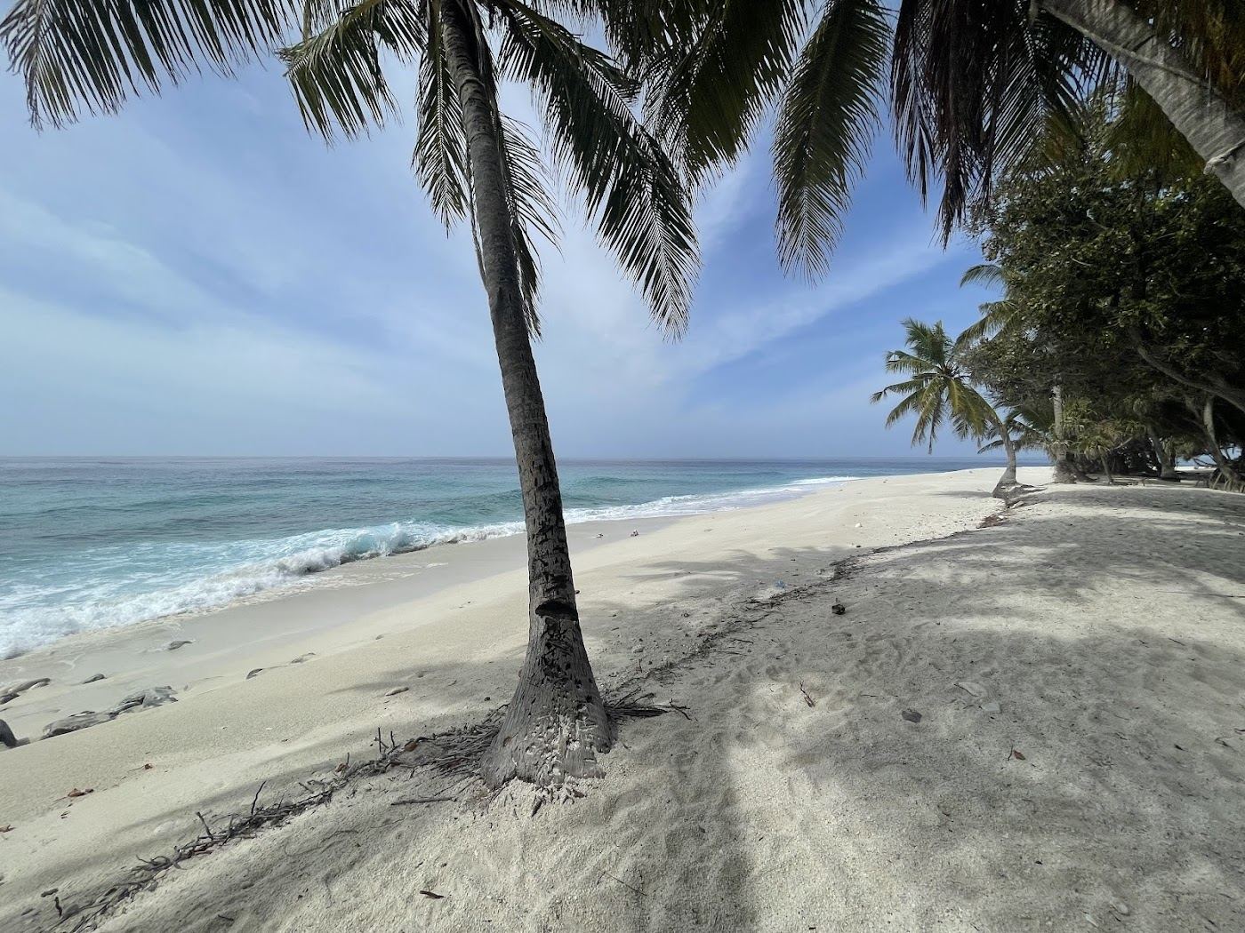 White coral pebbles along the protected Thoondu beach on Fuvahmulah in the Maldives
