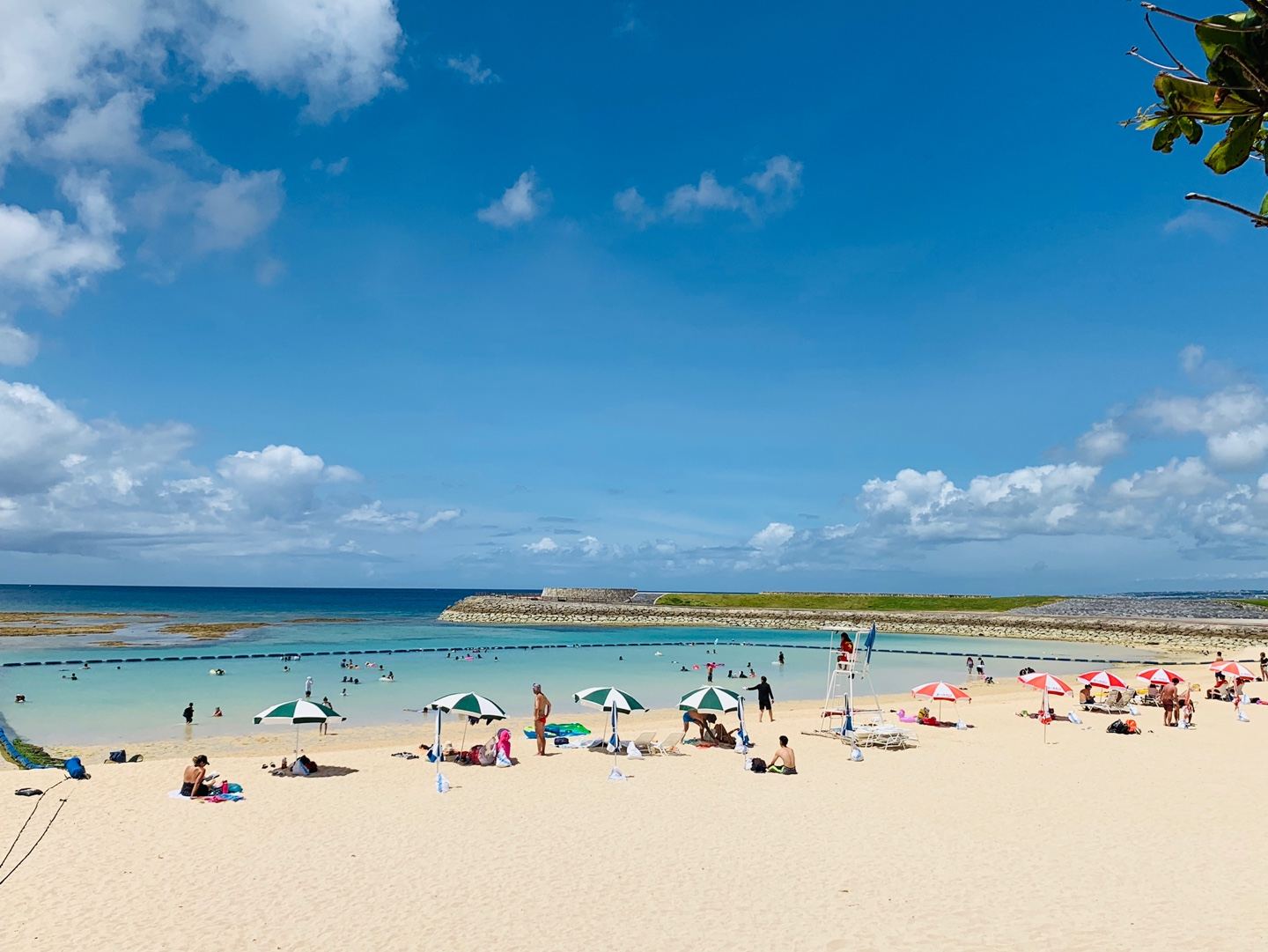 The netted swim and barbecue area of Tropical Beach beside the marina in Ginowan, Okinawa