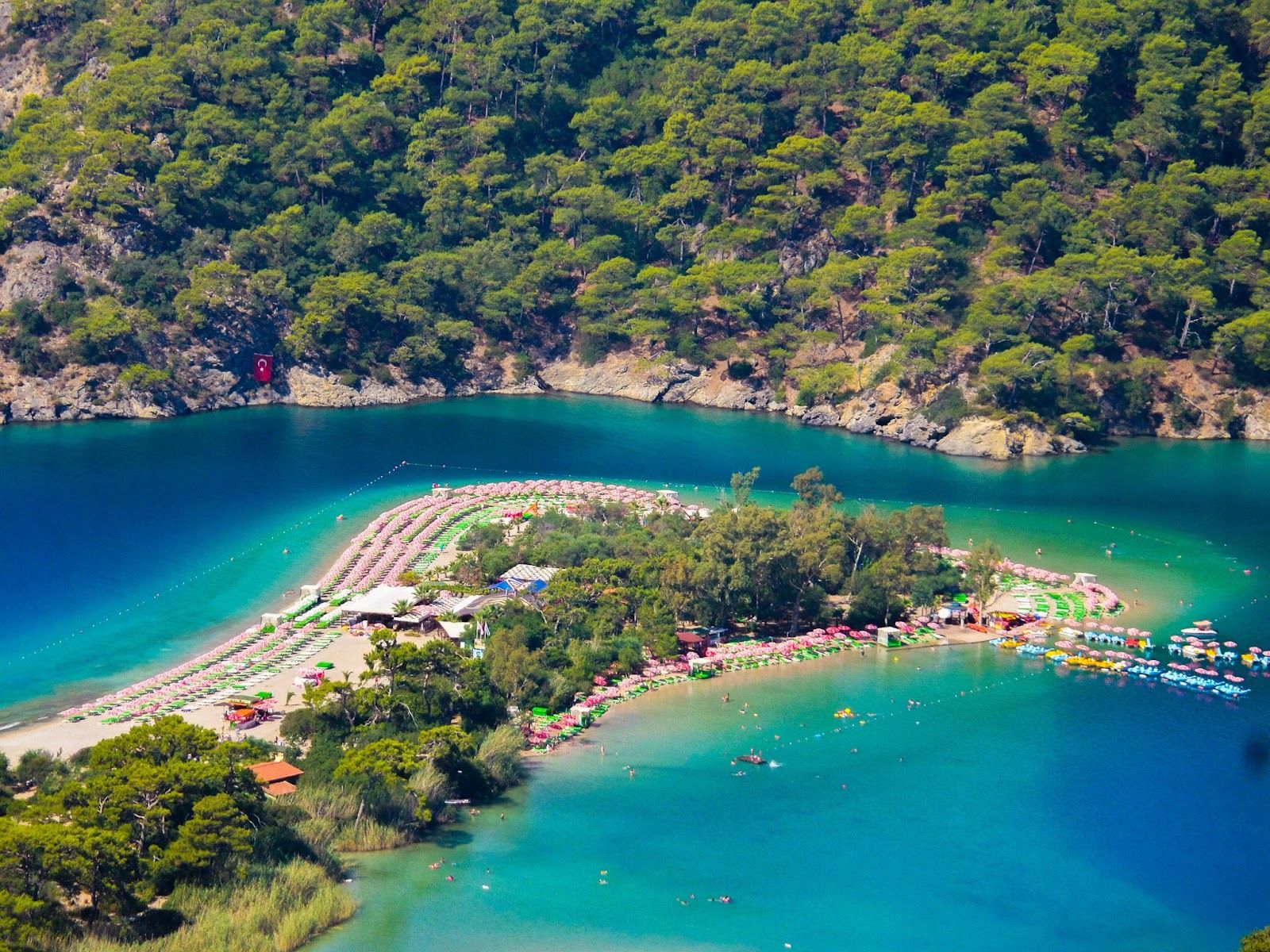 The turquoise curl of the Blue Lagoon at Oludeniz seen from the hills above the bay