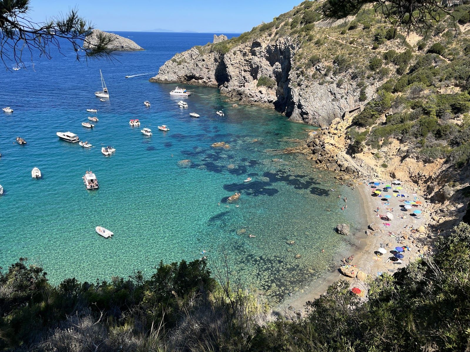 The wild pebble and sand cove of Cala del Gesso on Monte Argentario on the Tuscany coast