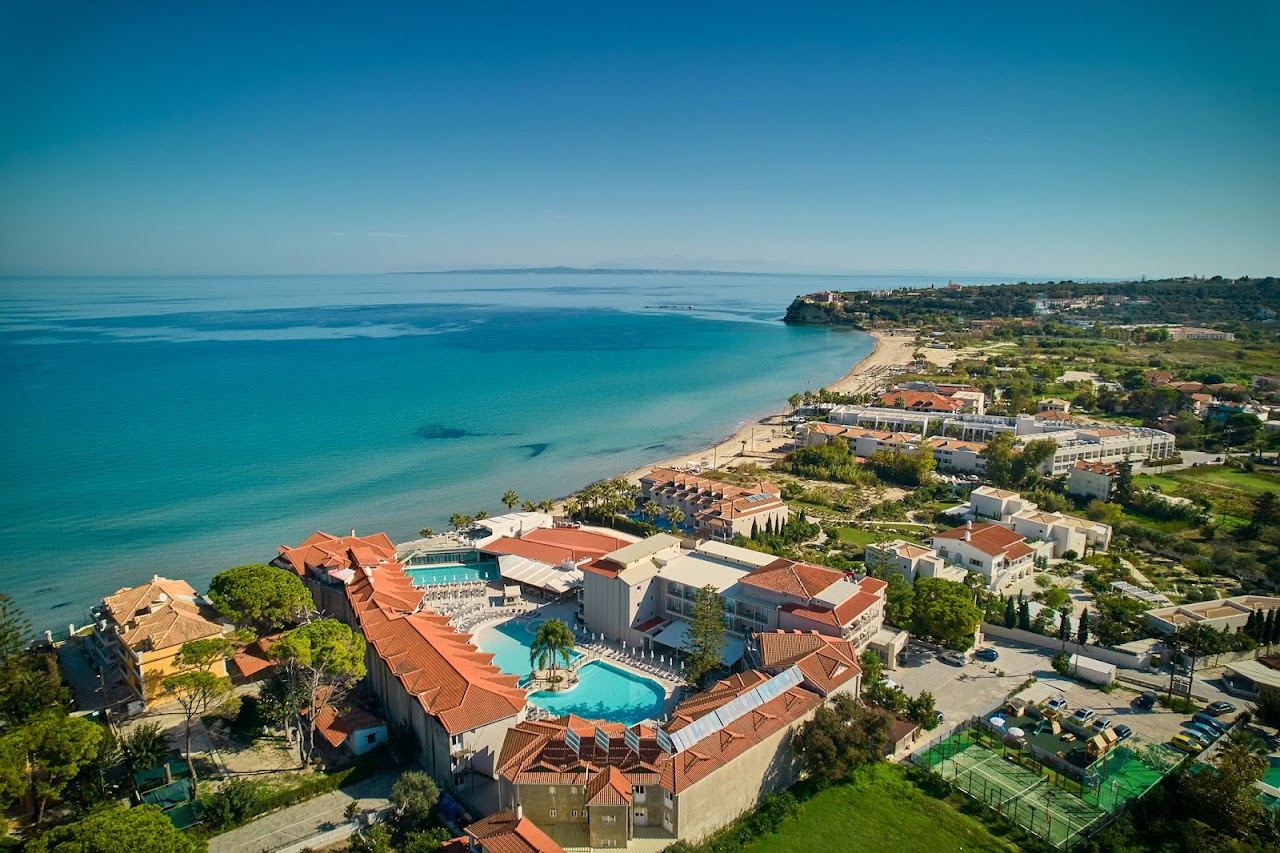 Golden sand and shallow water along Tsilivi beach on the north coast of Zakynthos