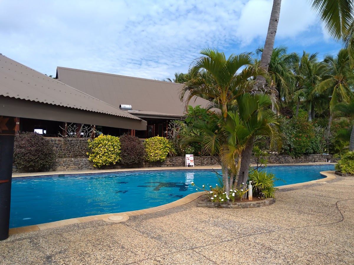 Headland resort and reef fringed shore at Wananavu near Rakiraki in Fiji