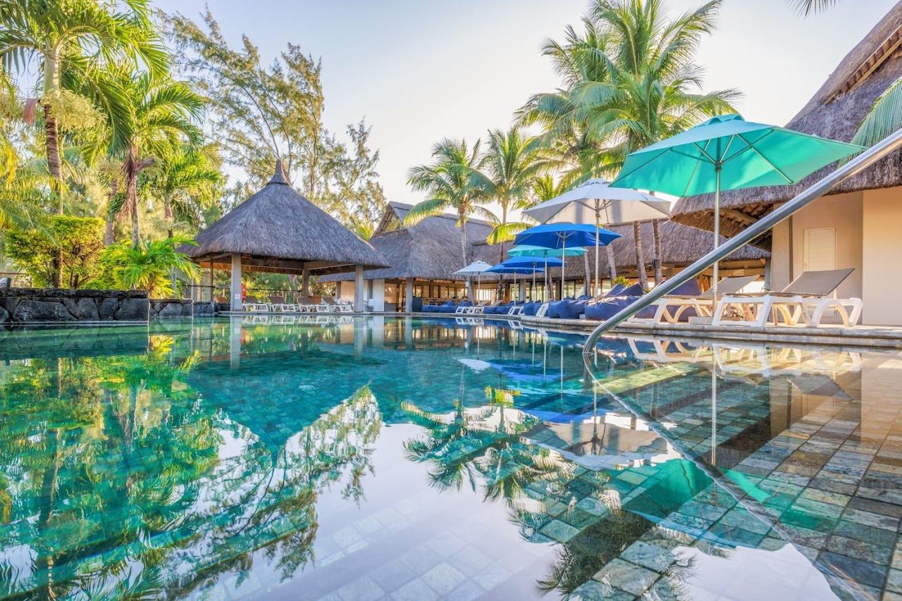 A calm reef protected lagoon ideal for swimming on the coast of Mauritius
