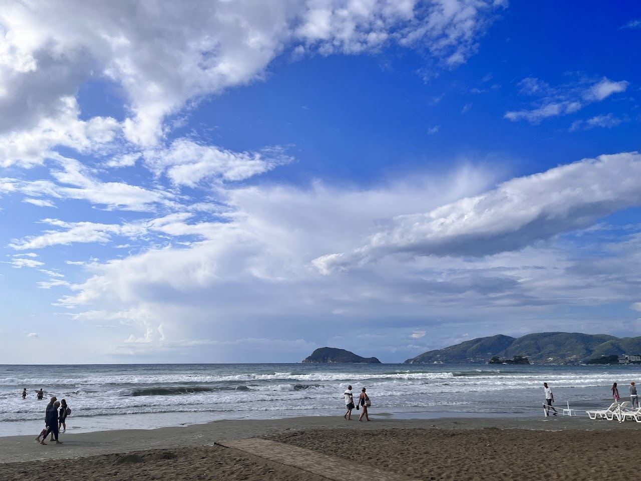 The long sandy beach and resort strip at Laganas on the south coast of Zakynthos